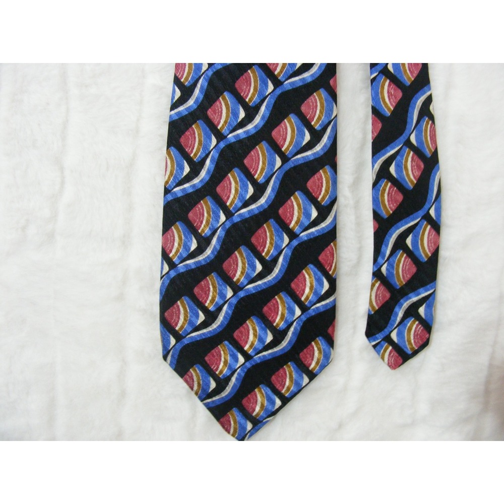 Robert Talbott Silk Necktie Mens One Size Black Blue Geometric USA Made